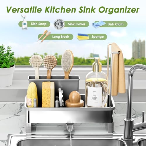 Ewaiira Stainless Steel Sink Caddy, Sponge Holder for Kitchen Sink 9.8″ - color: C-gray