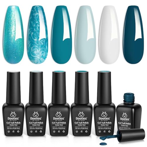 Beetles Teal Gel Polish Set, Mermaid Pearl Teal Blue Gel Turquoise Glitter - color: 0-1-1-Dazzling Princess