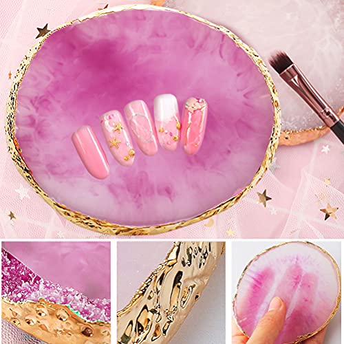 2 Pcs Resin Nail Art Palette, Round Mixing Board, Blue White - color: Purple, White