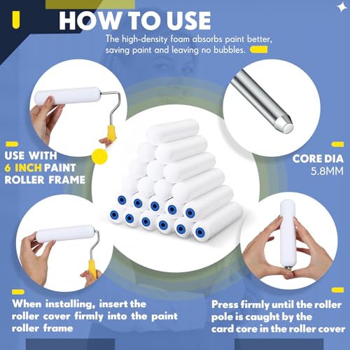 Nuenen 40 Pcs 6 Inch Foam Paint Rollers Mini Paint Roller Covers High Density Small Foam Roller for House Wall Doors Cabinet Painting