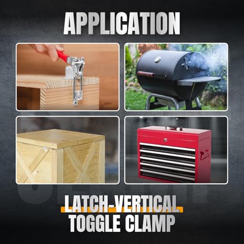 POWERTEC 4PK Toggle Clamp, 1980 lbs Holding Capacity, 40344 Adjustable 90 Degree Vertical U Bolt Latch w/Antislip Hand Grip for Woodworking Jigs & Fixtures, Smoker, Tire Carrier, Tool Box (20324-P4) - style: 40344, 4PK