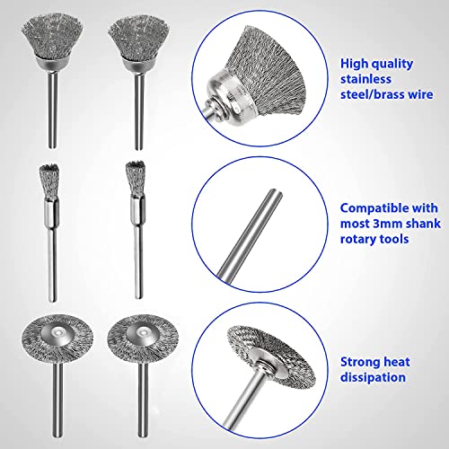 99 Pcs Wire Brushes Set,Steel Wire Wheels Pen Brushes Set Kit Accessories for Rotary Tool-1/8(3mm) Shank