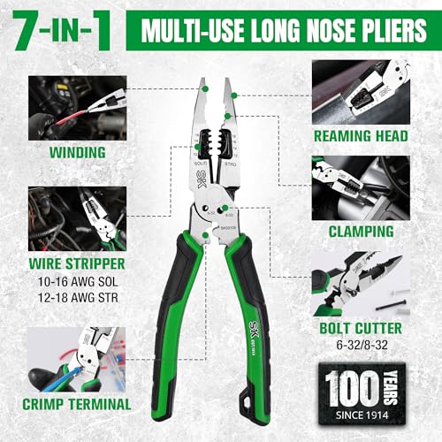 SK 8-Inch Multi-Use Long Nose Pliers, Needle Nose Pliers, 7-IN-1 - style: Multi-Use Long Nose Pliers