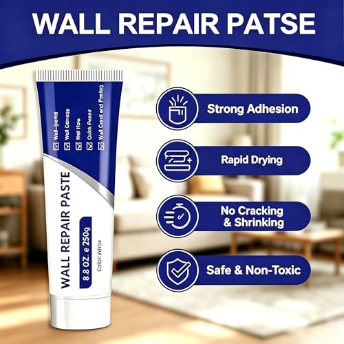 2 PCS Drywall Repair Kit with Scraper, 2026 Upgrade Wall Repair Paste Tube for Holes & Cracks, Professional Drywall Patch Paste & Wall Repair Ointment for DIY Home Improvement (White)
