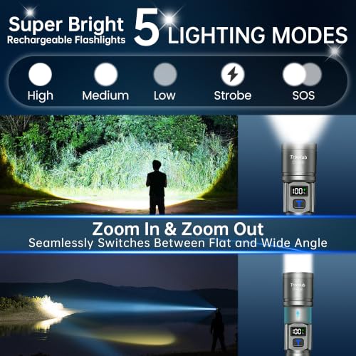 TrixHub Rechargeable Flashlights 2 Pack Super Bright Flash Light (Titanium) - color: Titanium, size: 2 Pack