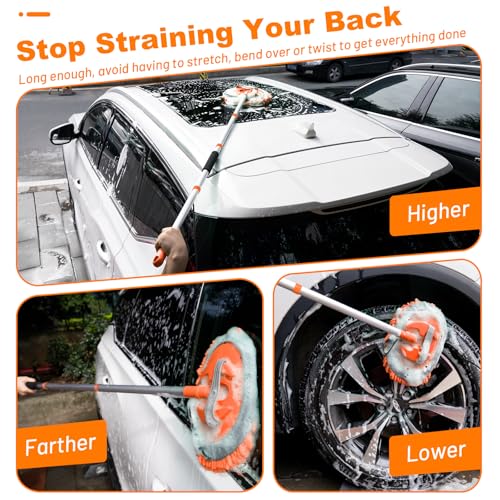 Ordenado 62" Car Wash Brush Kit Mitt Mop Sponge with Long Handle Chenille Microfiber Car Cleaning Brush Kit Supplies Car Washing Mop Kit Car Care Kit of Scratch-Free Replacement Head for Car RV Truck - color: D-orange