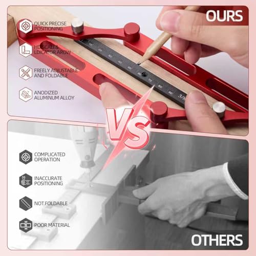 Center Finder Gauge with Interchangeable Rods，Self Centering Doweling Jig Woodworking Joinery Hole Drill Guide， Positioner Locator Tool ，Woodworking Marking