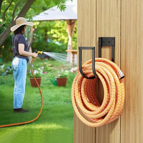 Garden Hose Holder Wall Mount - Metal Water Hose Hanger for Outside, Durable Hook for Garden, Garage, or Yard Storage - color: Black-Solid Frame
