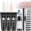Fcozpjk Poly Extension Gel Nail Kit with Slip Solution Dual Nail Form Brush - color: 3colors-nude