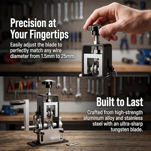 Manual Wire Stripping Machine Copper Wire Stripper Tool, Drill Powered & Hand Crank Dual Drive Wire Peeler with Tungsten Steel Blade, Adjustable Scrap Wire Stripper for Copper Recycling