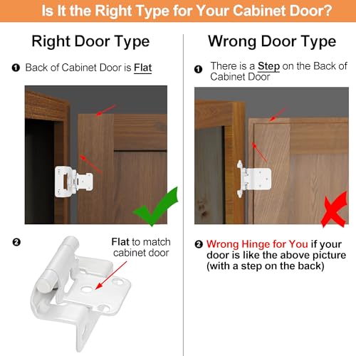 White Kitchen Cabinet Hinges, 1/2” Overlay, 4 Pack - color: White