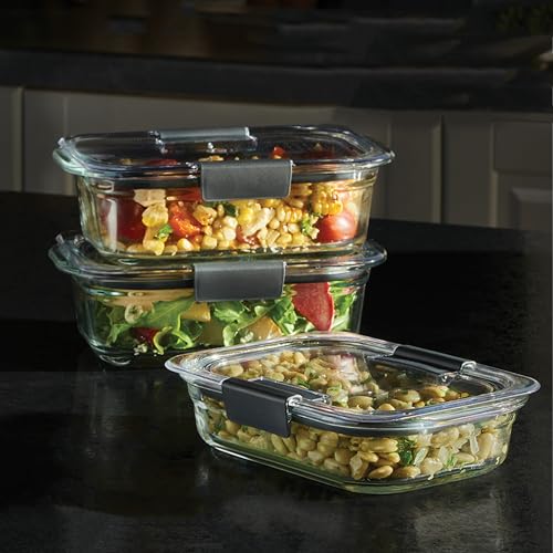 Rubbermaid Brilliance Glass Food Storage Containers, Assorted Sizes, Set of 9, BPA-Free, Leak-Proof, Clear - size: Assorted Sizes (18-Piece)