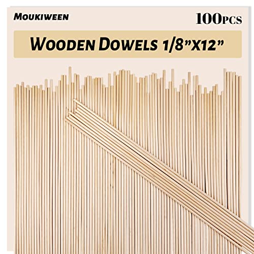 Wooden Dowel Rods, 100PCS 1/8 x 12 Inch Round Wooden Sticks for Arts Crafts, Home Decor, Cake Support, Photo Booth Props, Unfinished Natural Hardwood Sticks - size: 1/8 x 12 Inch (100PCS)