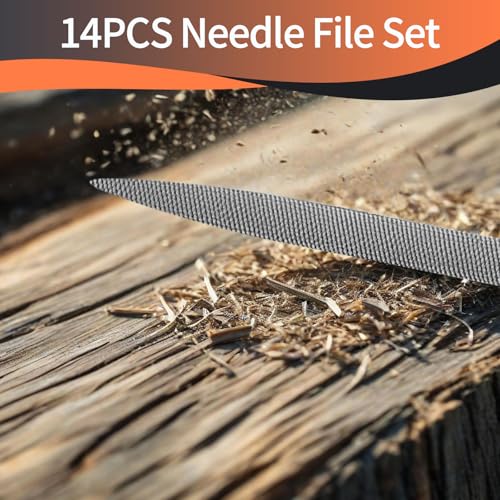 KUZURYU 14PCS Needle File Set - Small Diamond Files with 6 Jeweler's Files & 6 Steel Files （150mm）for DIY, Jewelry, Plastic, Wood & Metal Crafting – with Storage Bag & Steel Brush - size: Needle File-14PCS