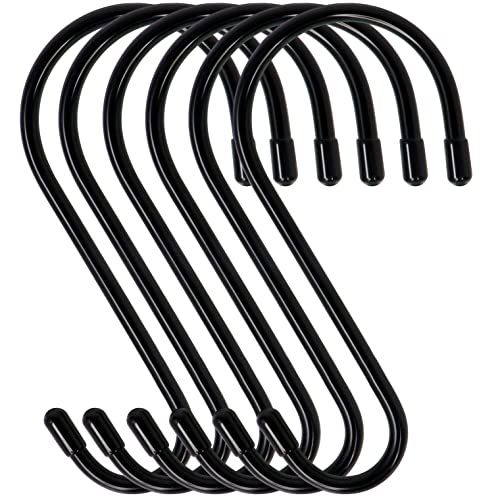 DINGEE 6 Pack Large S Hooks, Rubber Coated, Heavy Duty Non Slip, Black Vinyl Coated Closet S Hooks for Hanging Plants, Jeans, Pot, Pan, Garden, Bird Feeders - color: Black, size: 6 inch -6 Pack