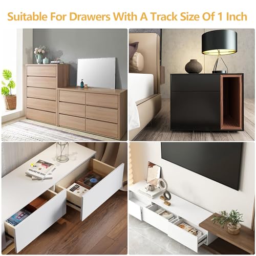 4 Pack Drawer Slide Track Brackets Rear Mount Plastic(2 Pairs) face Frame sockets for 1 Inch Drawer Slides, Cabinet Pull Out 4 Packshelf Slides Hardware Bottom Mount, C-Shaped Drawer Rail Bracket