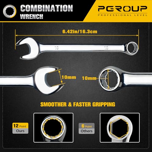 10mm Metric Combination Wrench, CR-V Steel with Mirror Polish, 12-Point Design, 15-Degree Offset, Perfect for Auto Repair, Household, Car & Truck Emergency - size: 10mm