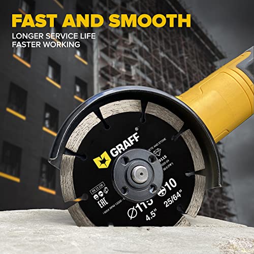 4 1/2 Inch Diamond Blade for Angle Grinder — Diamond Cutting Wheel for Cutting Stone, Marble, Granite, Brick, Masonry, Paving Flag, Concrete — Diamond Saw Blades Segment Height 0.394” (10 mm) — GRAFF - size: Ø 4 ½ Inch Segment, style: Diamond Segment Blad