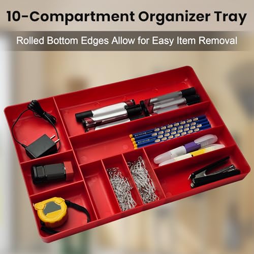 10-Compartments Tool Box Organizer Tray (1, Red) - color: Red