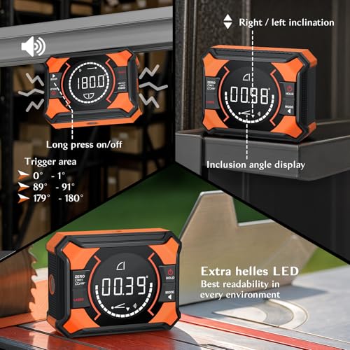 Rechargeable Digital Angle Finder with Laser and Magnetic Base, 4×90° & 2×180° Electronic Inclinometer Protractor Level Gauge for for Woodwork, Miter Saw, Hanging Frames - size: Vertical Laser