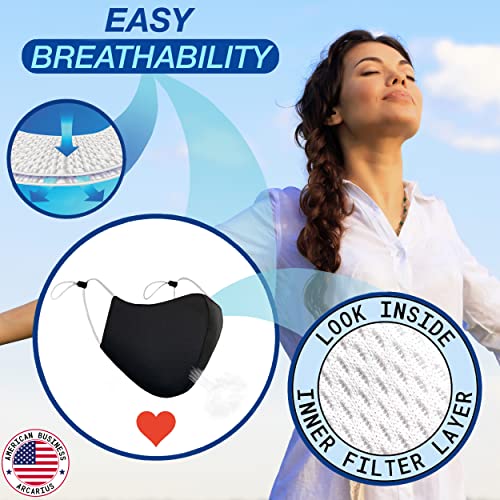 Arcarius Breathable Sports Face Mask – Moisture Wicking Gym & Travel Fit (3-Pack) - color: Red Heart on Black