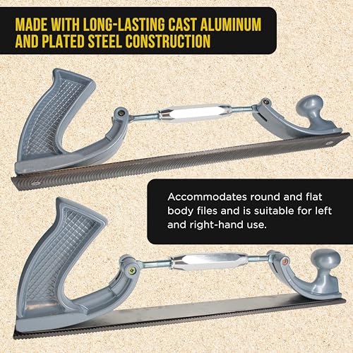 Dura-Gold Adjustable Flexible Body File Holder with 14" Double-Sided Bastard File Blade, 9 Teeth Per Inch - Adjusts to Curved Convex or Concave for Shaping, Smoothing, and Filing Contoured Surfaces - style: Holder