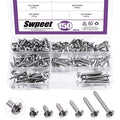 Swpeet 150Pcs #10 x 1/2" to 1-3/5" 304 Stainless Steel Phillips Truss Head Self Tapping Screws Phillips Cross Drive Wood Screws Sheet Metal Screws Assortment Kit for Sheet Metal, Wood, PVC Plastic - size: M5