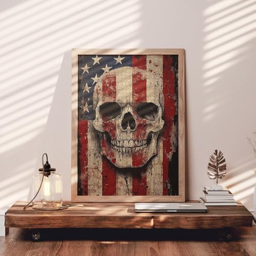 Terror Skull Skeleton 1000 Pieces Adult Jigsaw Puzzle,Graffiti American Flag Perfect for Fun Brain Puzzle Lovers Vibrant Illustrations and Quality Pieces Challenging and Relaxing Great Gift Idea - color: Artwork-05