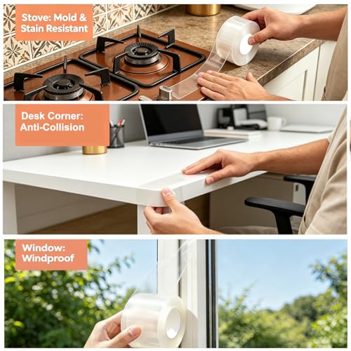Window Sealing Tape 2 Inch x 33 FT Transparent Window Draft Insulation Residue-Free Clear Weather Stripping Caulk Tape Windproof Weatherproof Window Seal AC Units for Window Glass, Doors Gaps - size: 2 IN - 33 Ft Clear