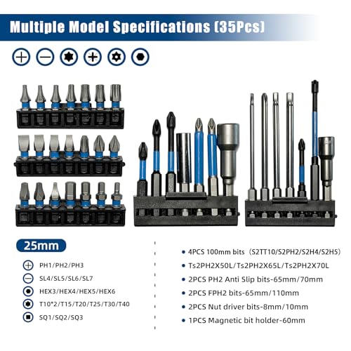 NAWIN Impact Driver Bit Set,35 Piece Screwdriver Bit Set,Impact Tough Screwdriving Bit Set - style: 35-Pc. Set