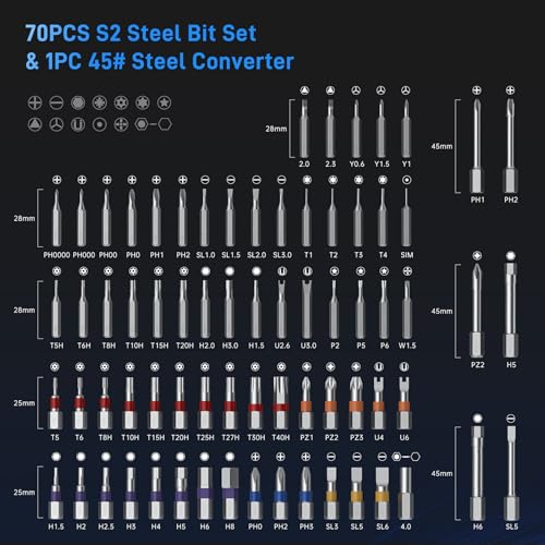 74-in-1 Magnetic Ratchet Screwdriver Set with S2 Steel Bits - color: Black, size: 74PCS