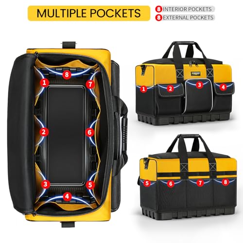 WINHUNT Tool Bag, 16-inch Tool Organisers, 600 Denier Large Tool Bag for Home DIY & Equipment Storage, Yellow and Black (40cm/16inch)