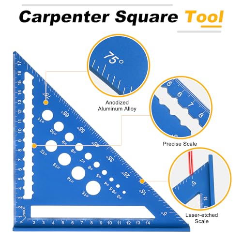 HARFINGTON Metal Square Ruler 7" Aluminum Alloy Carpenter Square Metric Woodworking Rafter Square Precision Scribing Tools with Rafter Conversion Table for Measuring and Marking, Blue - color: Blue, style: Metric