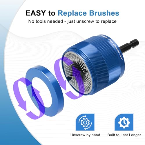 1/2" & 3/4" Copper Pipe Cleaner Set for Drill, with 1/4" Hex Shank & 6 Brush Blades & 2 Pipe Cleaning Brush, Plumbing Tools for Removing Rust, Stains & Paint from Copper & Metal Pipes, Blue - color: Blue