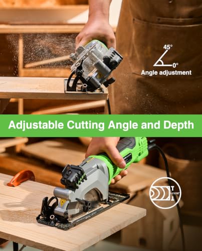 TaskStar Mini Circular Saw with Laser Guide: 4.8A 4000RPM Compact Corded Power Cutter, 4-1/2 in Electric Hand Tool with Rip Fence, 3 Blades for Wood, Soft Metal, Tile, Plastic Cutting