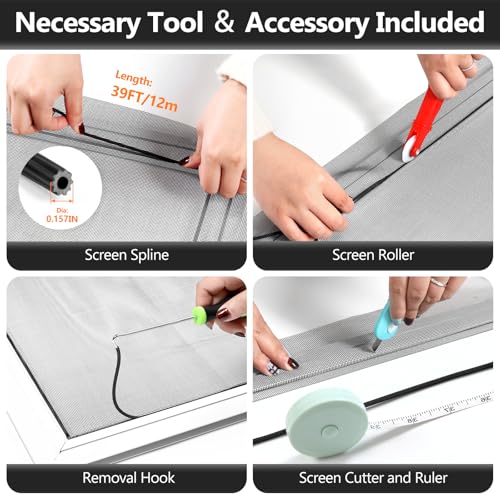 Secopad Window Screen and Screen Door Mesh Repair Kit, Black, 48in x 177in - color: Black, size: 48in x 177in
