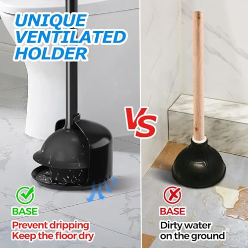 FORASTO 3Pack Toilet Plunger with Holder - Heavy Duty Bathroom Tools - color: Black, size: 3Pack