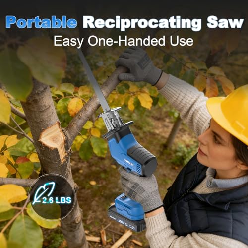 NANWEI Cordless Reciprocating Saw, 20V Brushless Motor 3500RPM Variable Speed, 2×4.0Ah Batteries, Tool-Free Blade Change, LED Light, 6 Blades, Portable for Wood/Metal/PVC Cutting (4.0Ah Batteries)