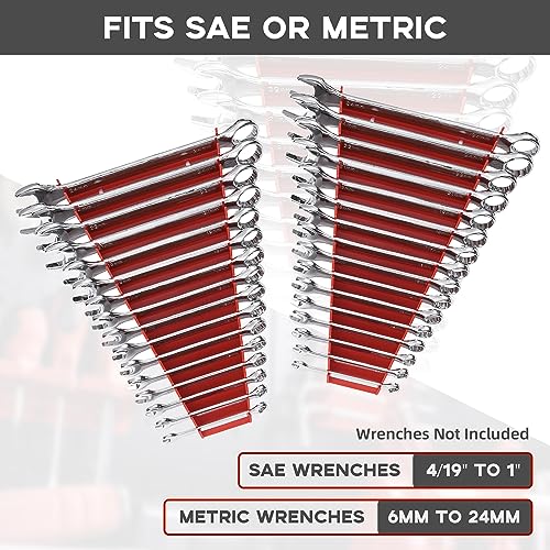 Reniteco Plastic Wrench Organizer, Premium High-density Wrench Holder, Large Wrench Racks for Wall and Tool Box, 96 Slots Fit SAE&Metric Wrench Tray(6Red) - color: Red, size: 6PC