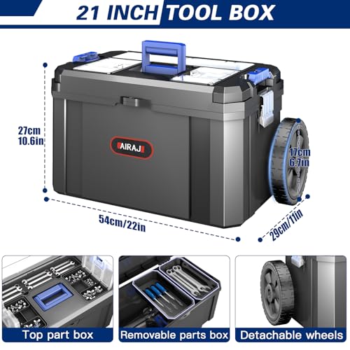 AIRAJ 3-In-1 Rolling Tool Box with Wheels, Stackable Tool Box,17+19+21"