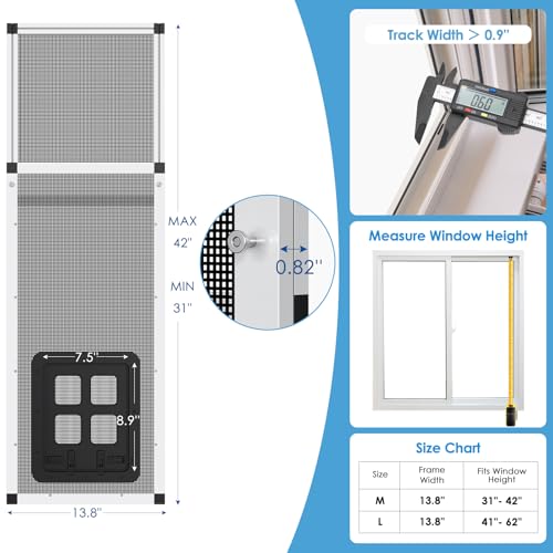 Vertical Ventilated Cat Door for Window, Fits 31"-42" Height Window, 2-Min Install | Aluminum Frame + Stainless Steel Mesh | Breathable Bug-Proof Window Cat Door Insert, Adjustable Pet Door Window - size: Vertical: 31''-42''H