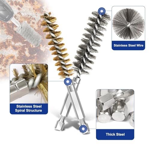18Pcs Bore Brush for Drill,Stainless Steel Wire Wire Brush Drill Attachments with 1/4" Hex Shank for Cleaning Rust Engine Pipe Metal