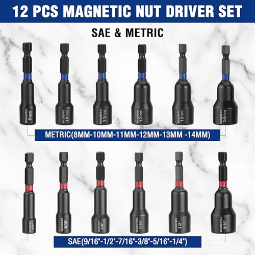 WORKPRO 12 PCS Magnetic Nut Driver Set, Premium Impact Power Hex Nut Driver - size: 12PCS Magnetic Nut Driver Set