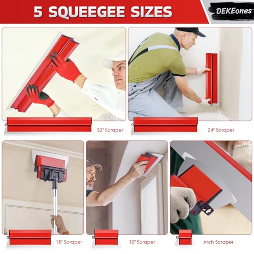 DEKEones Drywall Skimming Blade Set with Portable Case, Stainless Steel 6", 10",16", 24"&32" Skimming Blades with 28"-62" Extension Handle, Drywall Finishing Tools for Plasterboard and Wallboard