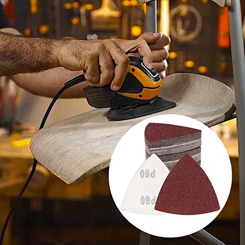 120 Pcs Triangle Sanding Pads, 60 Grits Detail Sander Sandpaper Hook and Loop Sanding Sheet,3-1/8"(80mm) Triangular Sandpaper for 3-1/8" Oscillating Multi Tool, No Holes - size: 60 Grit, style: No Hole
