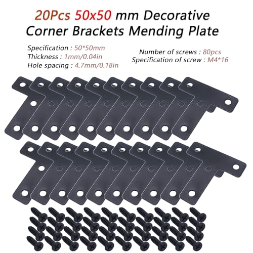 20-Pack Steel T-Shape Mending Plate Corner Brace 2Inch for Wood - size: T Black 50x50 mm