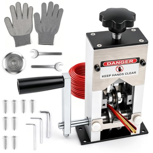Geila Wire Stripper Machine, Manual Copper Wire Stripping Tool 0.06-1'' with Replacement Blades, Drill Powered or Hand Crank for Scrap Copper Recycling