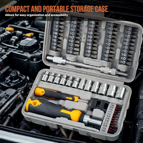 Hi-Spec Multi Screwdriver Bit Set and 1/4 Inch Socket Set with Handles | 78pc, faster bit changes, labeled storage, cleaner drilling and driving, portable case, workshop-ready layout, quick setup - size: 78pc