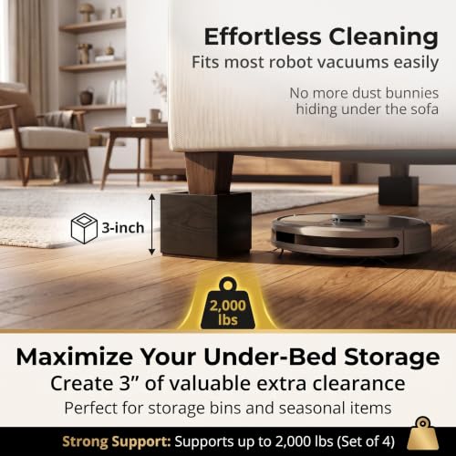 Lufia 3 Inch Solid Pine Wood Furniture Risers 4 Pack, 2000 LBS Non-Slip Lift Blocks for Bed Sofa Cabinet - color: Black - 4-pack, size: 3 Inch