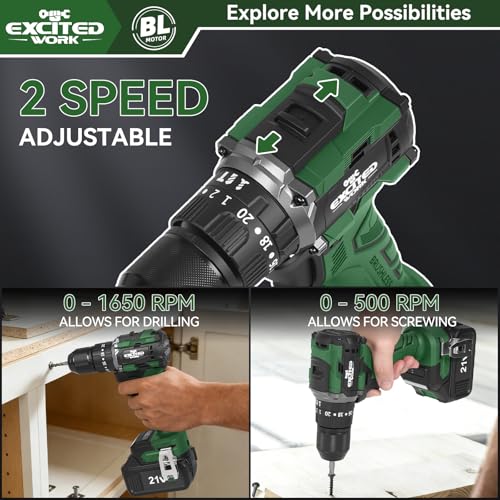 21V Brushless Power Impact Drill Cordless with Dual 3.0Ah Batteries